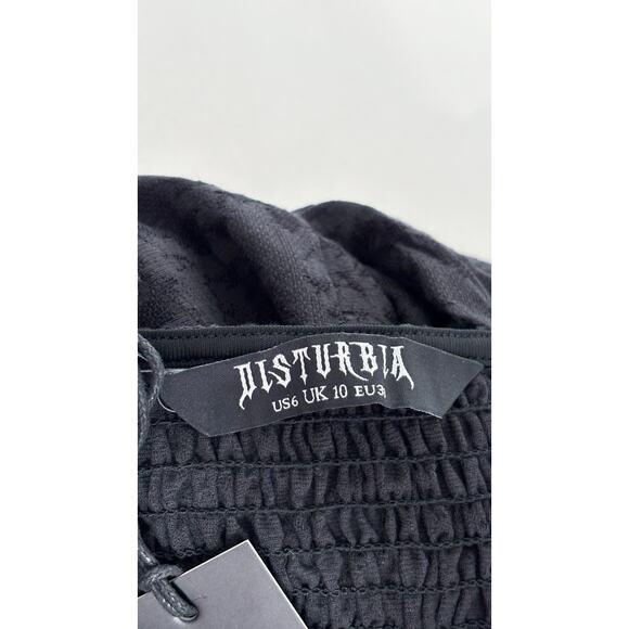 Disturbia Amun Smocked Midi Dress Floral Jacquard Womens Size 6 UK 10 Black New - Picture 12 of 14